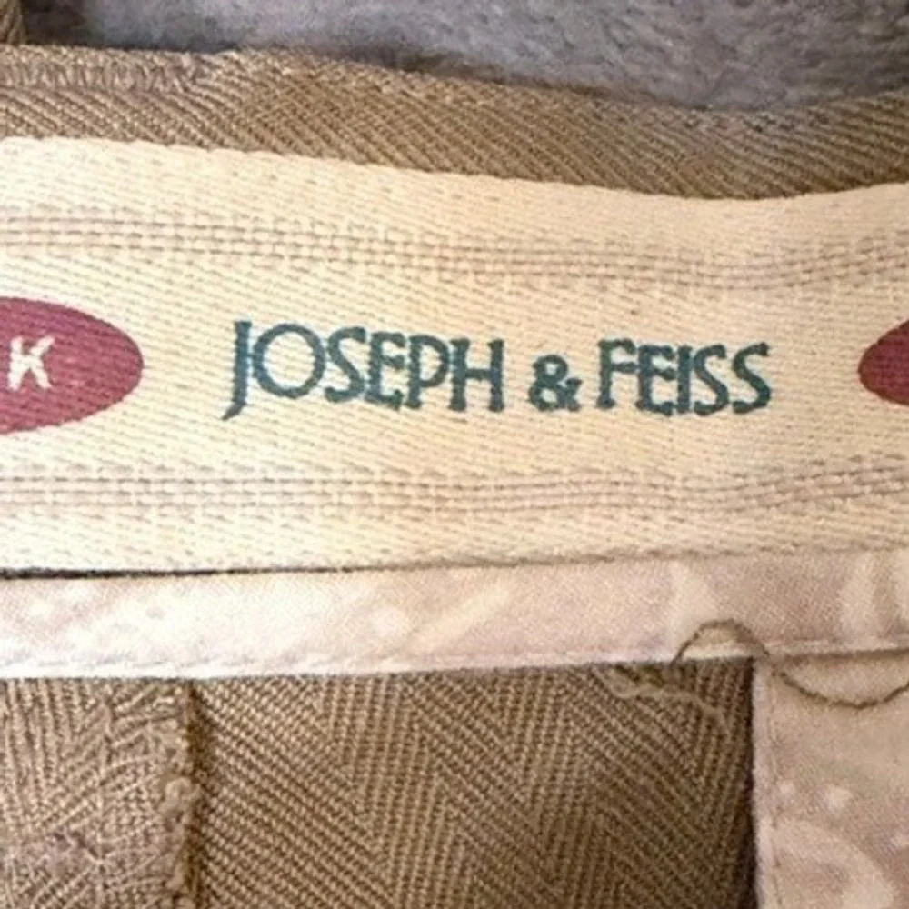 Joseph & Feiss Silk Herringbone Pleated Wide Leg Pants Mens Size 36 Tan EUC